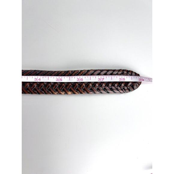 Brown Double Braided Leather Belt Brass Tone Buckle Unisex Adjustable - Picture 5 of 5